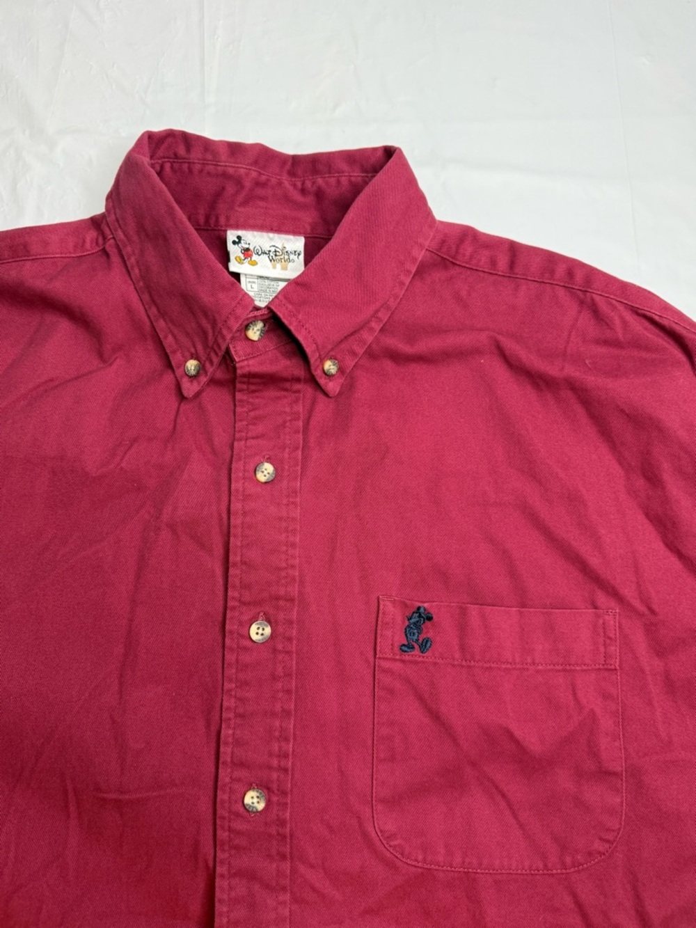 Disney World Button Shirt Mens Large Red Mickey Mouse Embroidered Casual